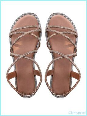 Rhinestone Strappy Flat Sandals Suedette Comfortable Casual Summer